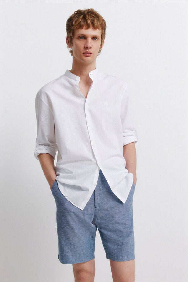 Springfield Bermuda en lin coupe slim confortable bleu