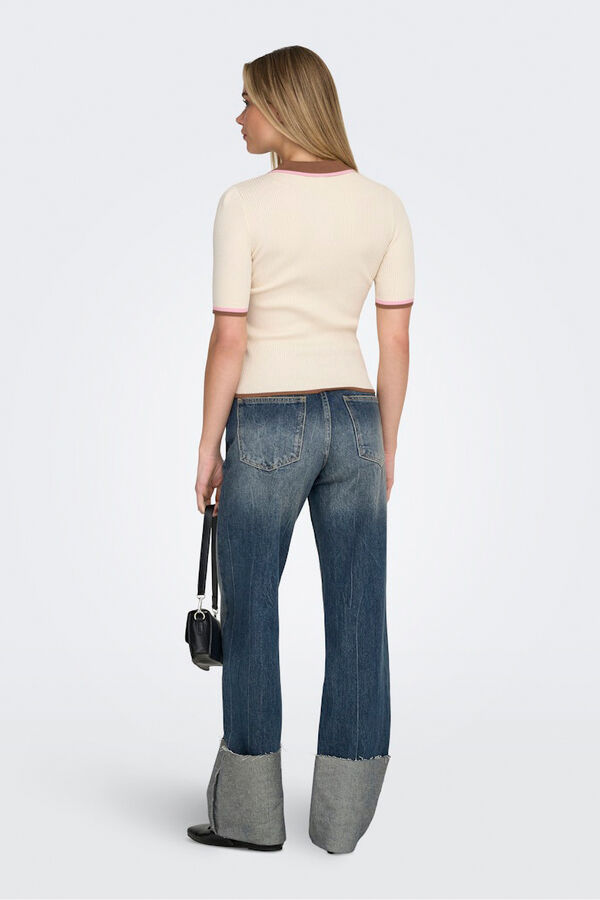 Only Ribbed jersey-knit polo shirt brown