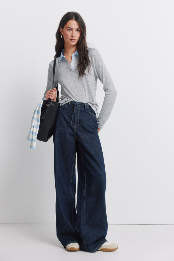 Springfield Long sleeve two-fabric jersey-knit polo shirt grey