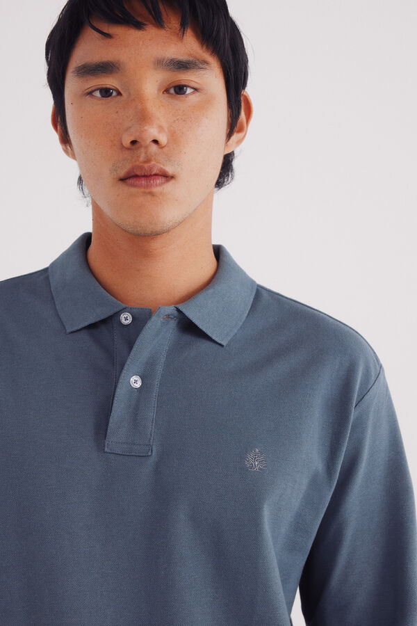 Springfield Basic long sleeve regular fit piqué polo shirt blue