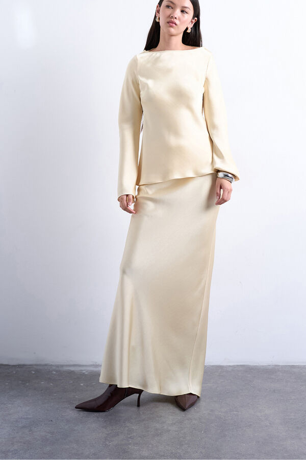 Topshop Saia longa acetinada bege