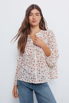 Springfield Blusa estampada volante entred&oacute;s blanco