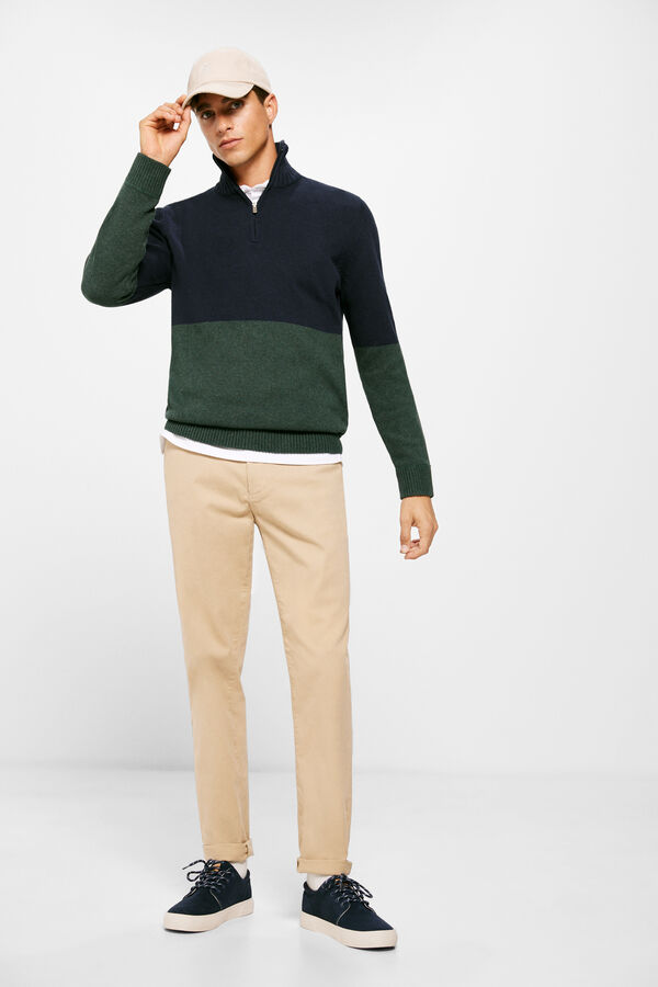 Springfield Colour block jumper with zipped high neck navy