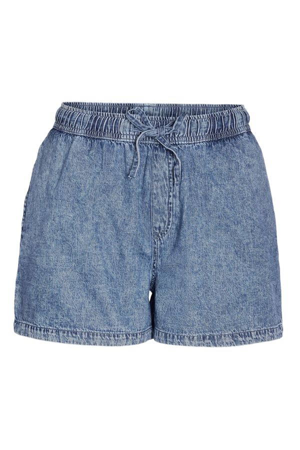 Noisy May Jeans curto leve com cintura el&aacute;stica azul