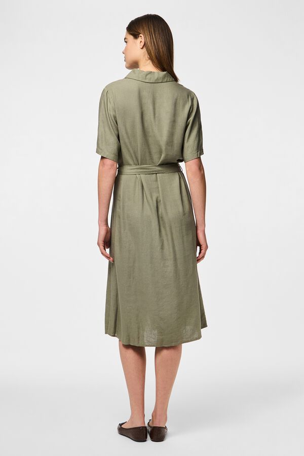 Pieces Linen short sleeve midi shirt dress green