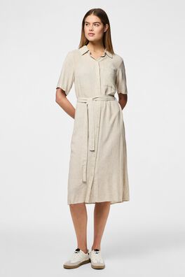 Vestido camisero midi de lino en manga corta