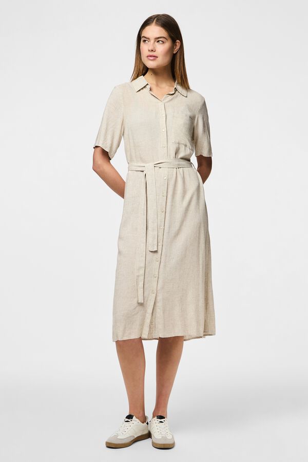 Pieces Linen short sleeve midi shirt dress grey