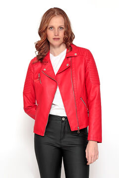 Springfield Zipped faux leather multi-pocket jacket rouge