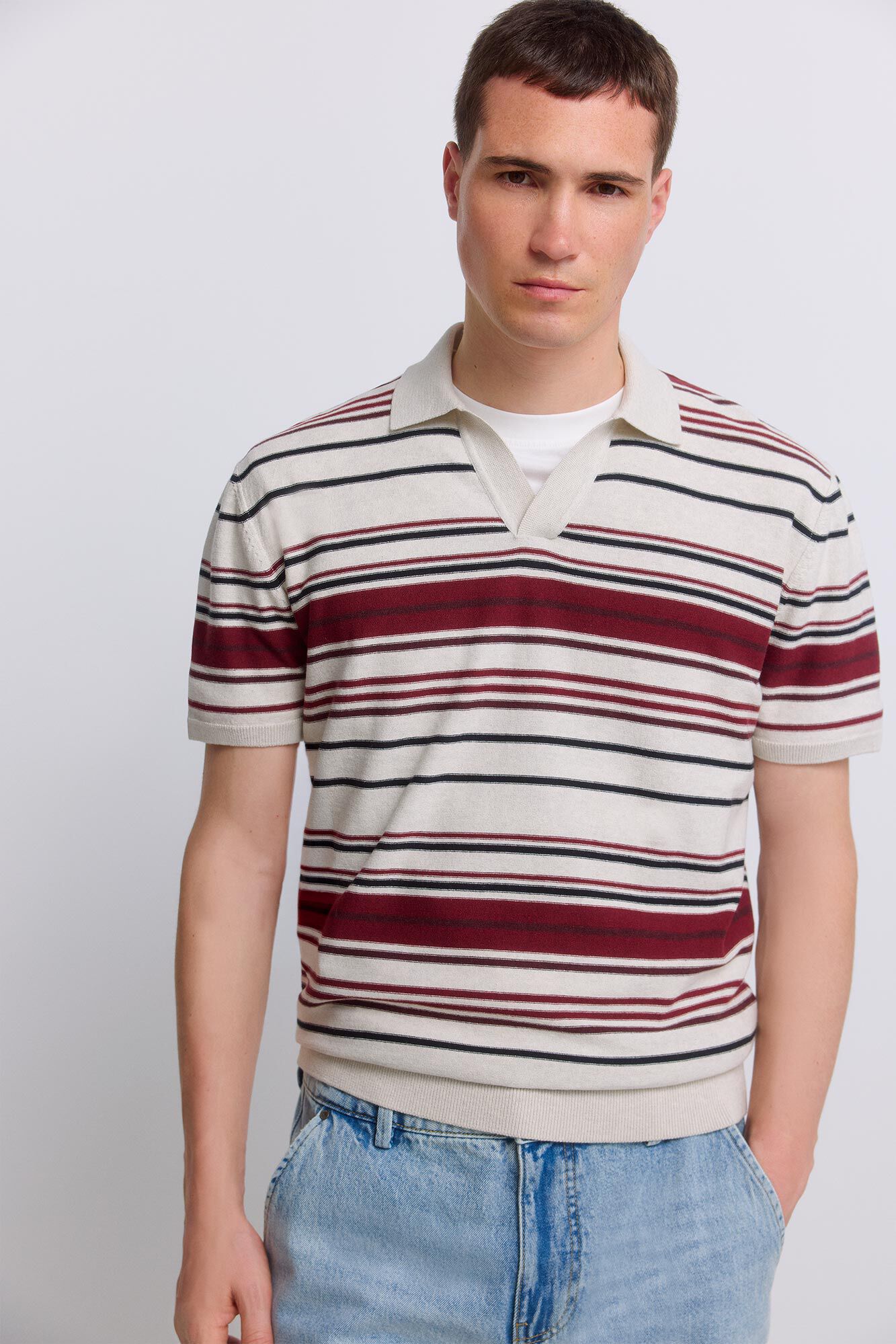 Springfield Irregular striped knit polo shirt