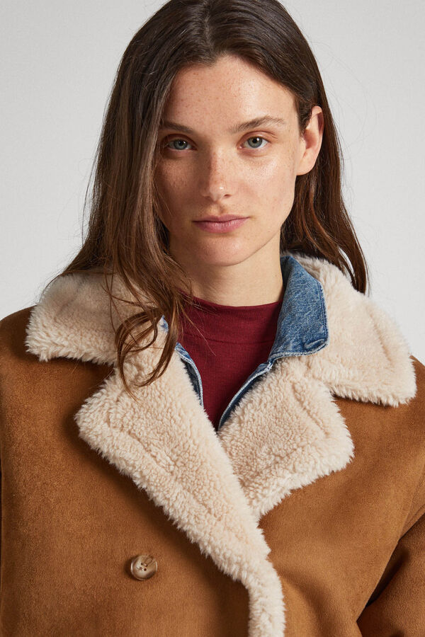 Springfield Suede coat with faux shearling  tan