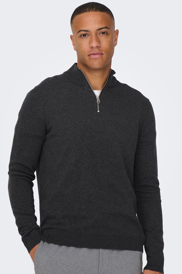 Only & Sons High neck zip-up jumper blue
