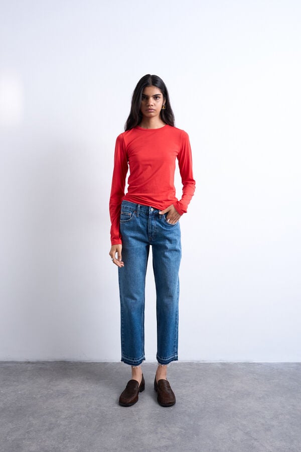 Topshop Jeans straight fit cropped azul