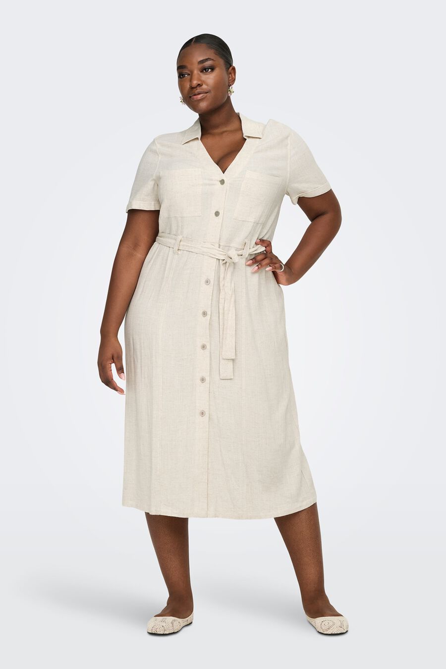 Vestido camisero con cinturón talla grande