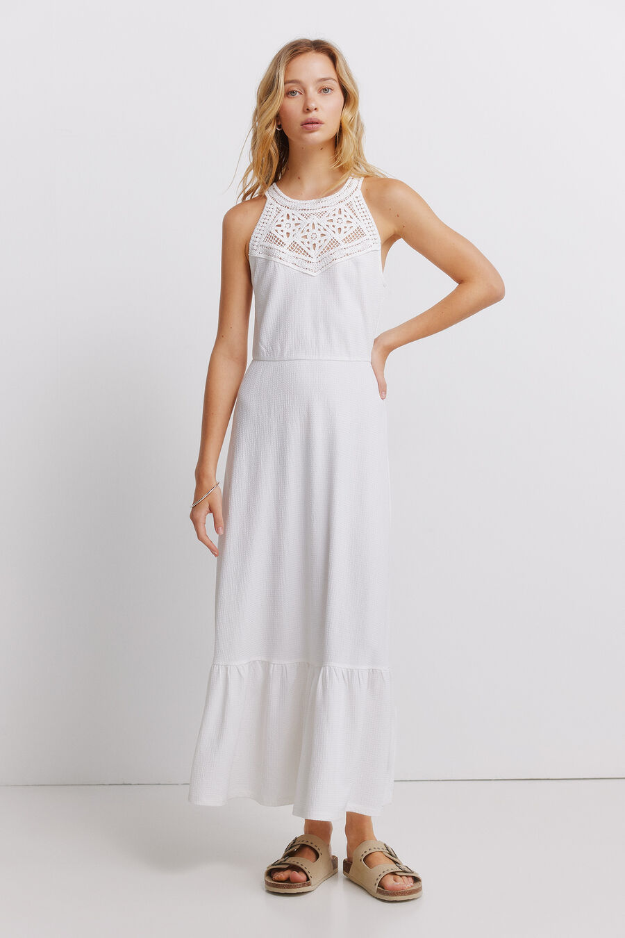 Vestido midi cuello halter crochet