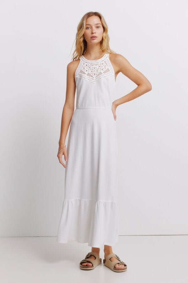Springfield Robe midi dos nu en crochet blanc