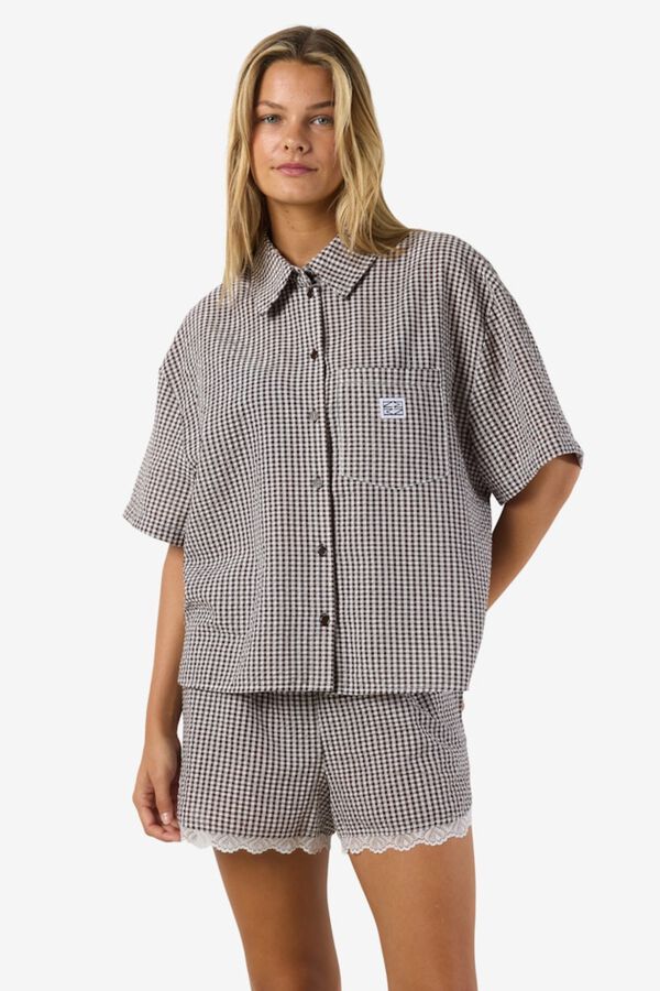 Noisy May Camisa oversize con mangas 2/4 marr&oacute;n