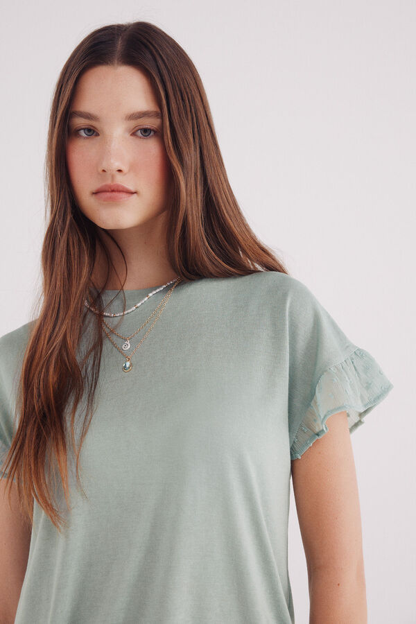 Springfield plumetis ruffle sleeve -shirt green