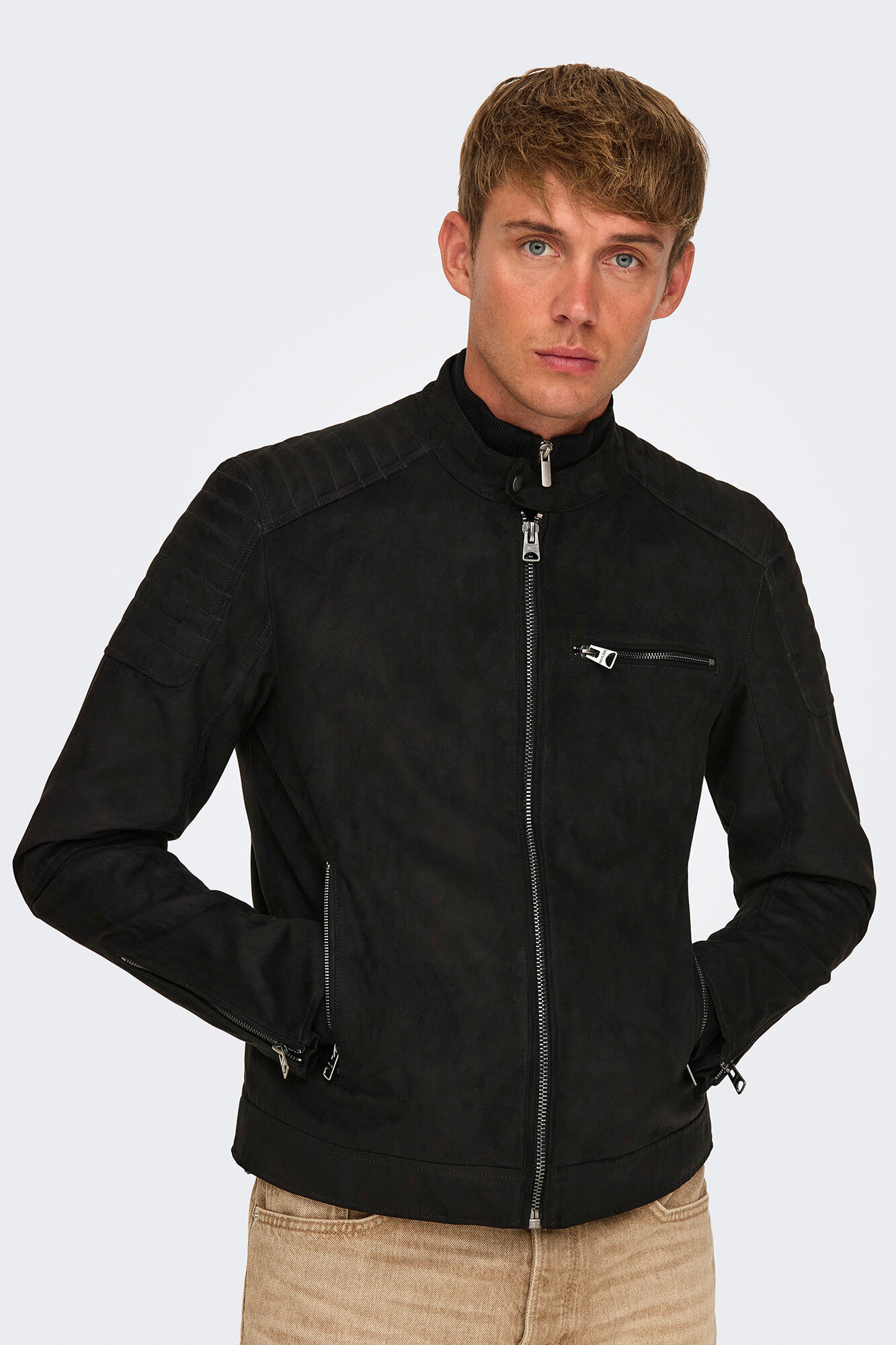 Only & Sons Chaqueta de hombre biker de suede.