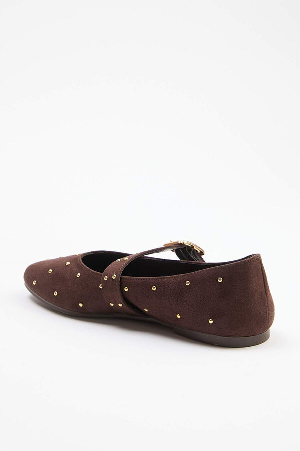 Trendyol Suede Mary Jane ballet flats with eyelets brown