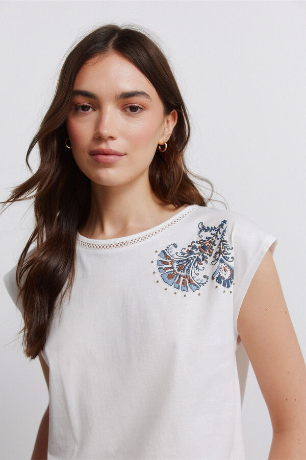 Springfield Polka-dot short sleeve T-shirt beige