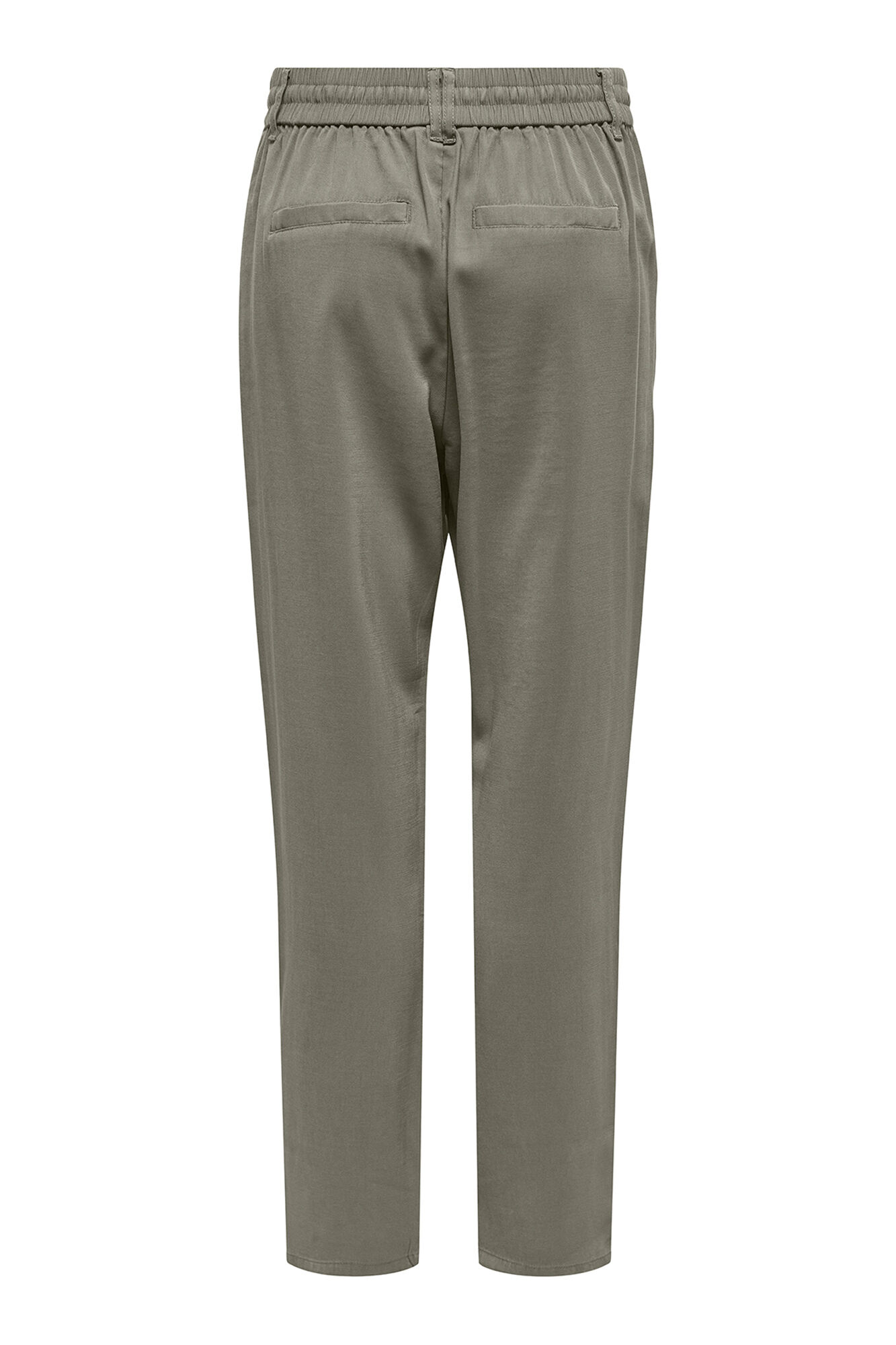 Only Cal&ccedil;as regular fit.<br/>- Fabricadas com viscose Lenzing Ecovero e poli&eacute;ster reciclado.<br/>- Cintura alta el&aacute;stica com detalhe de la&ccedil;ada e presilhas.<br/>- Bolsos laterais e falsos bolsos traseiros.<br/>- Corte reto.<br/>- Tecido el&aacute;stico.