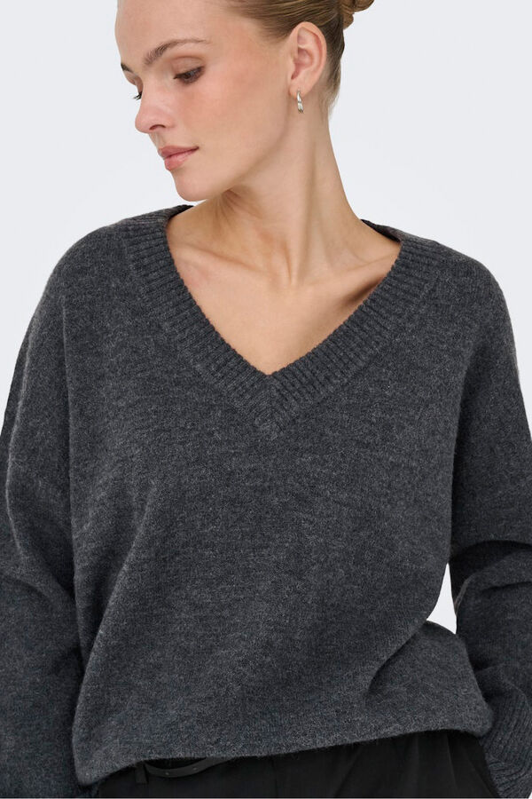 Only Camisola com gola em V cinzento