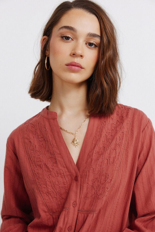 Springfield Embroidered long sleeve blouse red