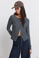 Springfield Striped T-shirt with buttons blue