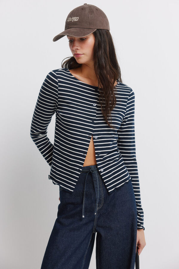 Springfield Striped T-shirt with buttons blue