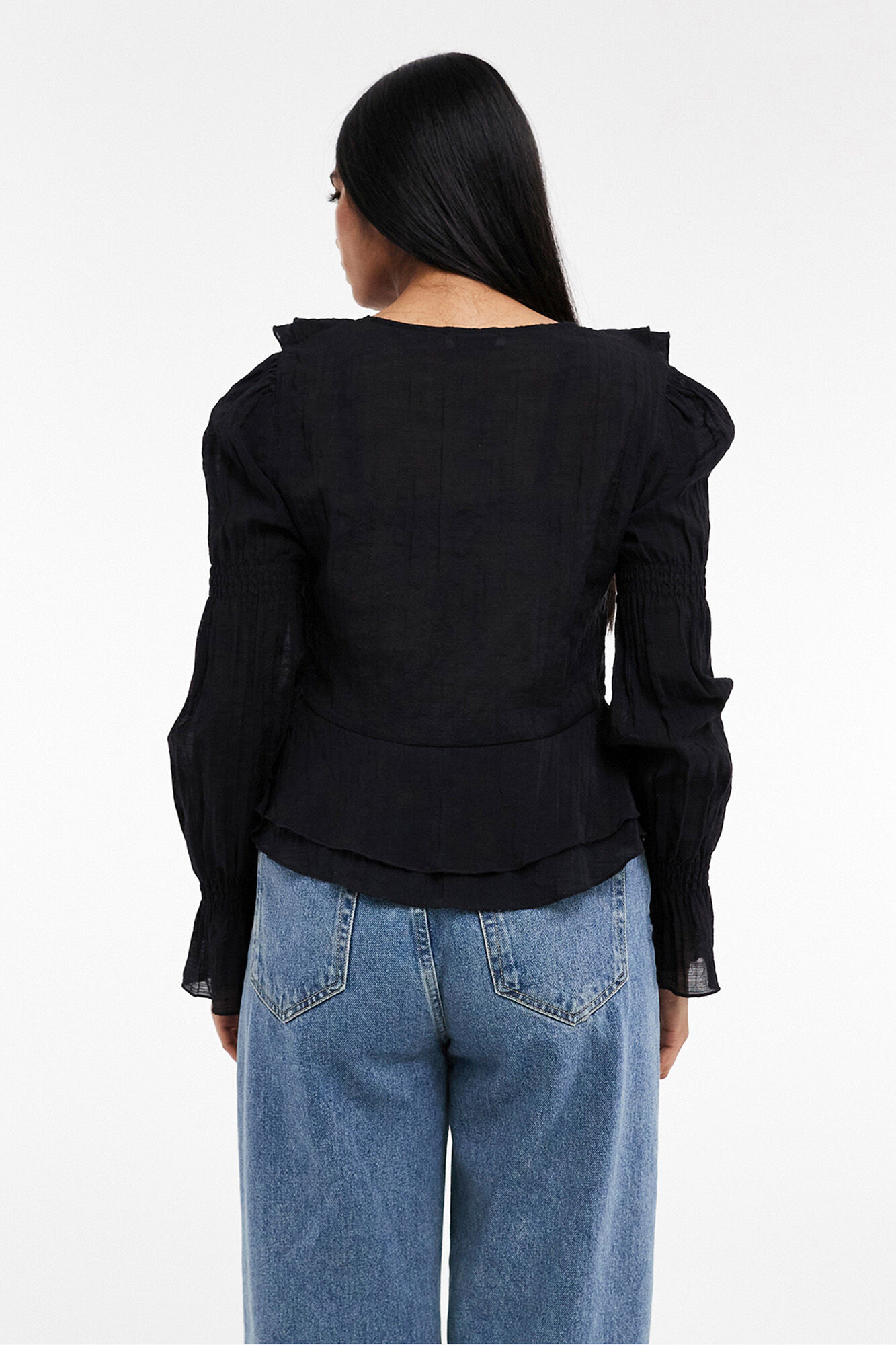 Topshop Top manga comprida plissado