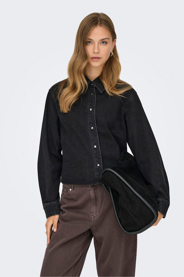 Only Camisa vaquera cropped negro