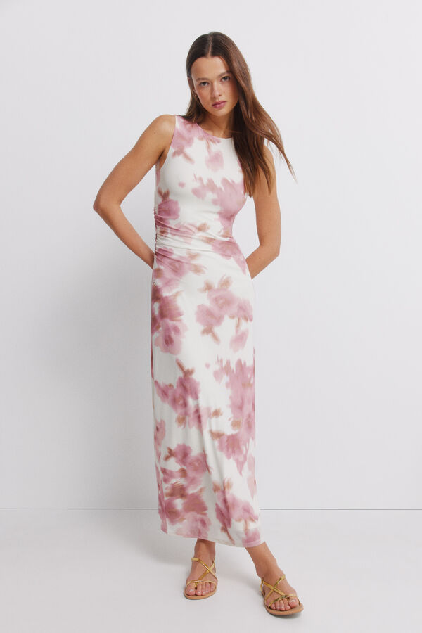 Springfield Mesh ruched dress printed