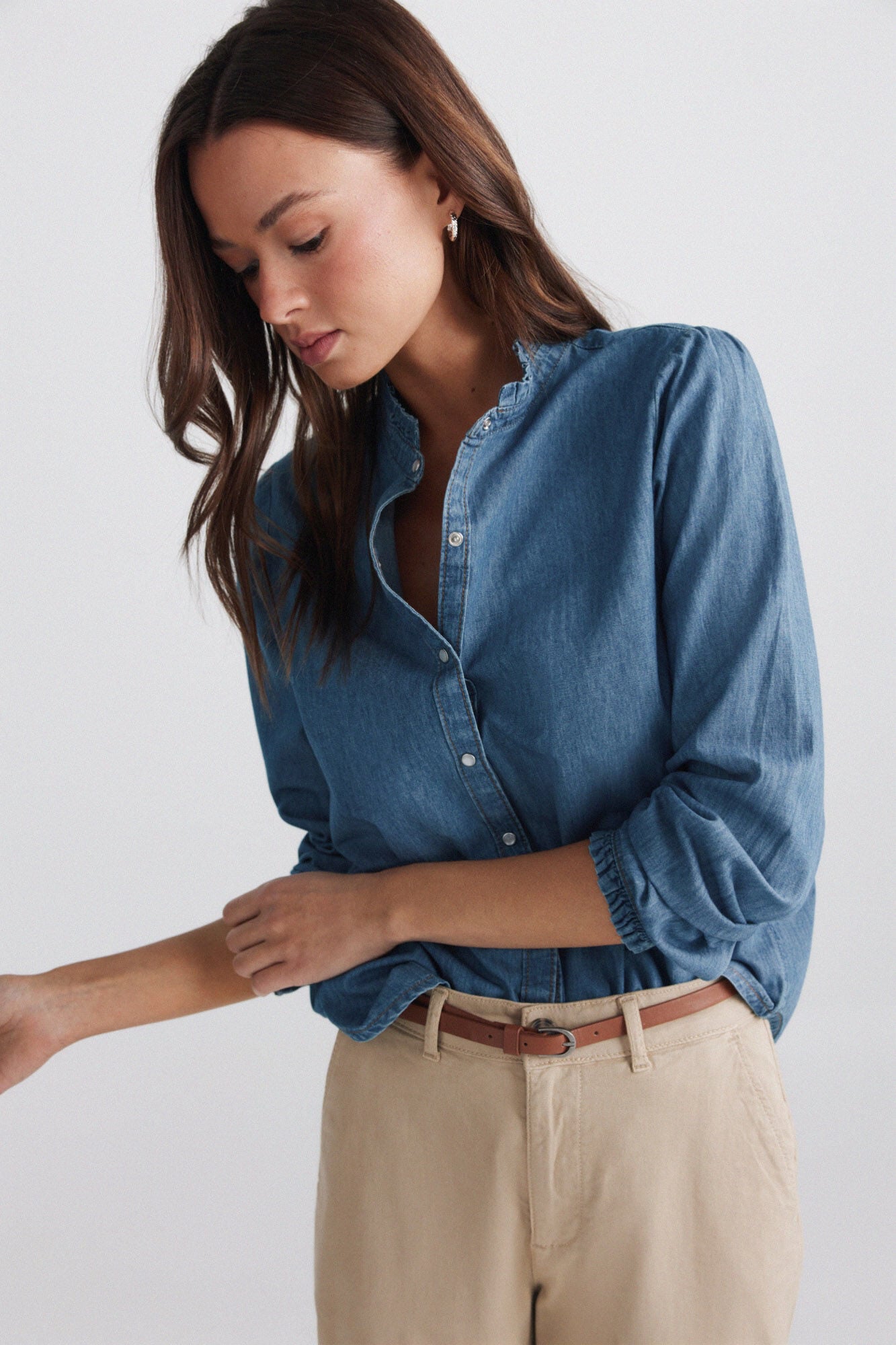 Springfield Denim ruffle collar shirt