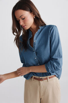 Springfield Chemise en denim &agrave; volant au col