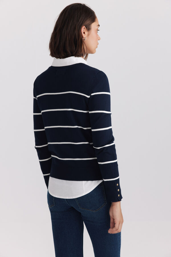Springfield Basic fine knit buttoned jumper blue