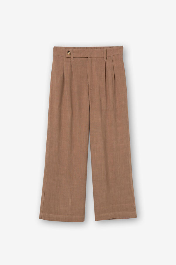 Springfield Cropped Linen Trousers nijanse braon