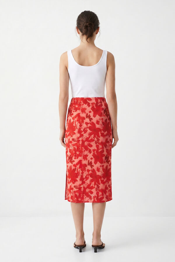 Pieces Printed midi skirt burgundy
