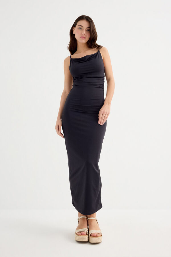 Inside Sleeveless Midi Gathered Dress black