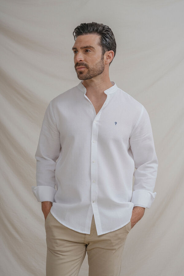 Celopman Checked fabric mandarin collar shirt white