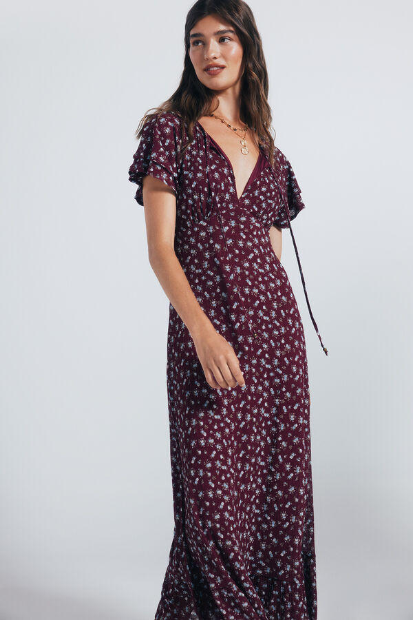 Springfield print ruffle sleeve midi red