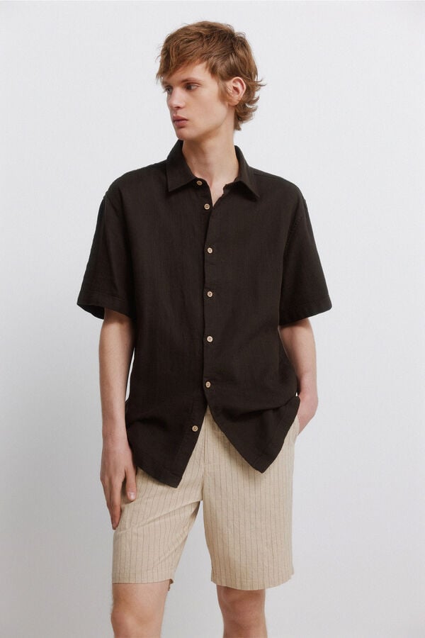 Springfield Bermuda en lin &agrave; rayures comfort slim fit gris