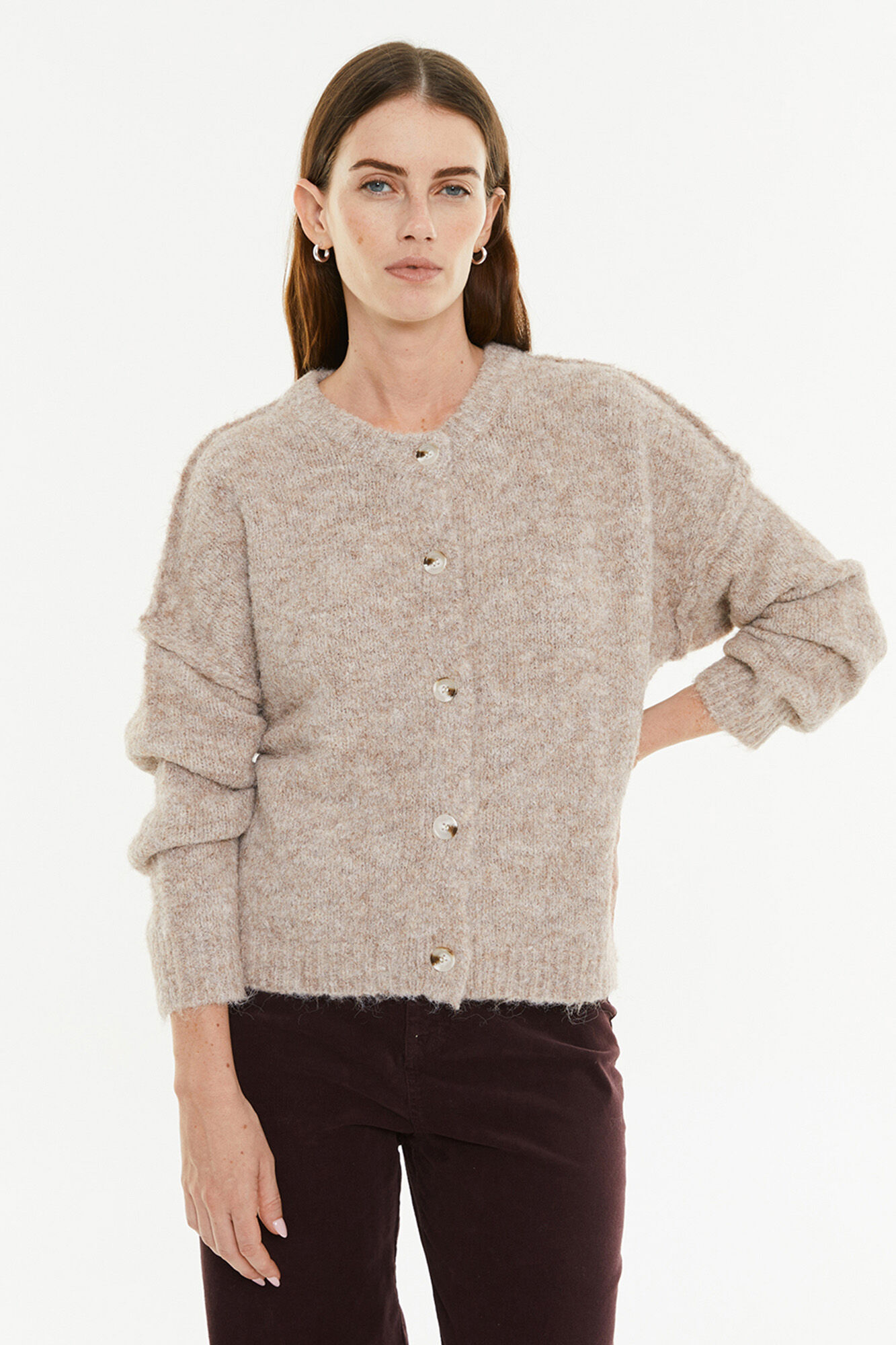 System Action Cardigan de pele com bot&otilde;es