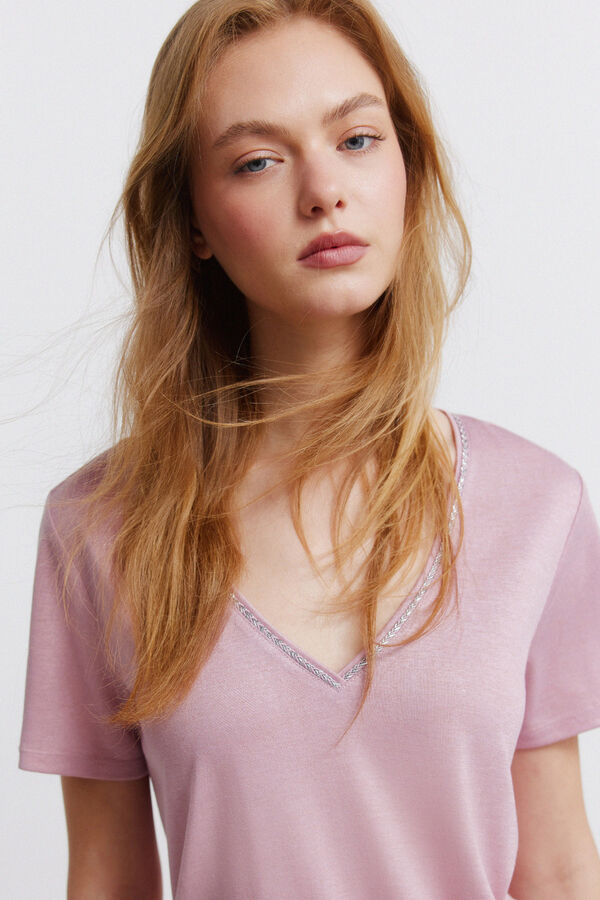 Springfield V-neck short sleeve T-shirt pink