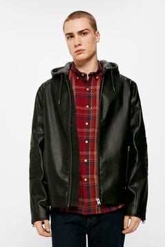 Springfield Faux leather jacket with hood black