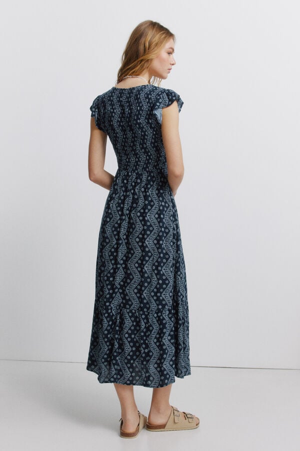 Springfield Border print midi dress blue