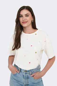 JDY Camiseta manga corta bordada blanco