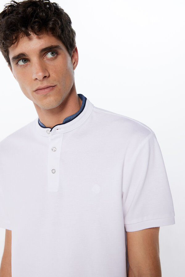 Springfield Polo majica od pikea slim kroja s ovratnikom s trakom bijela