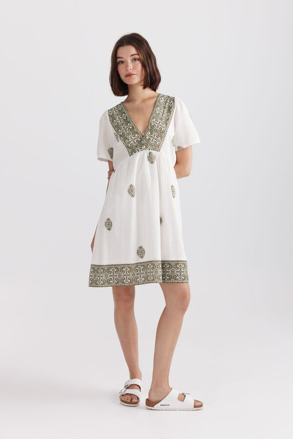 Springfield Border print dress burgundy