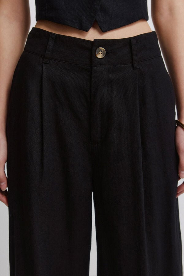 Springfield Linen tailoring trousers negru