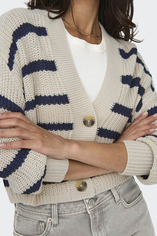 Only Cardig&atilde; riscas castanho